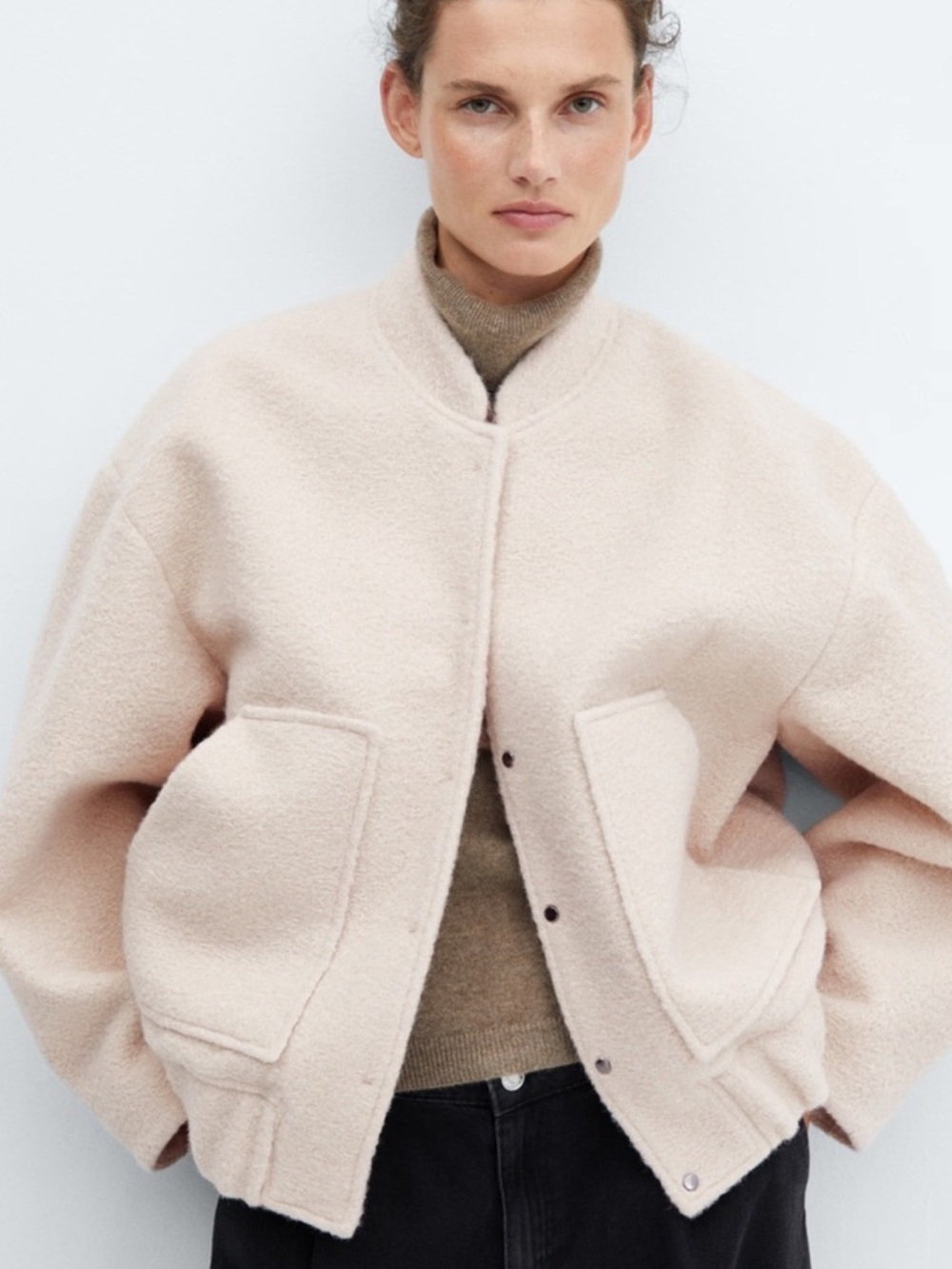 NWT Mango Textured Snap Front Bomber Jacket L